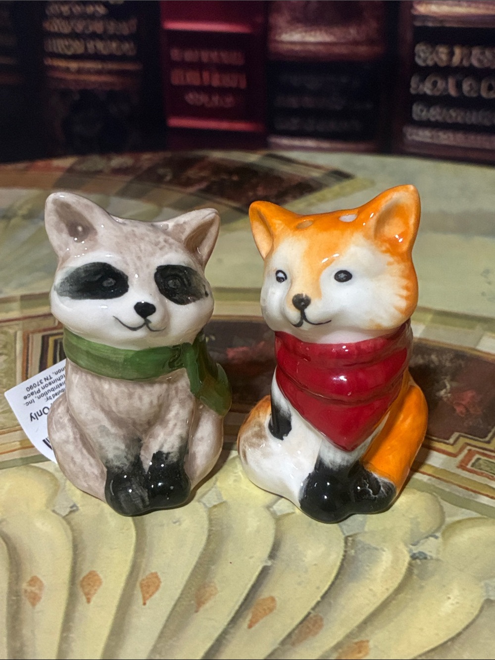 Ceramic Fox Salt and Pepper Shakers – Orange Fox & Gray Raccoon Set